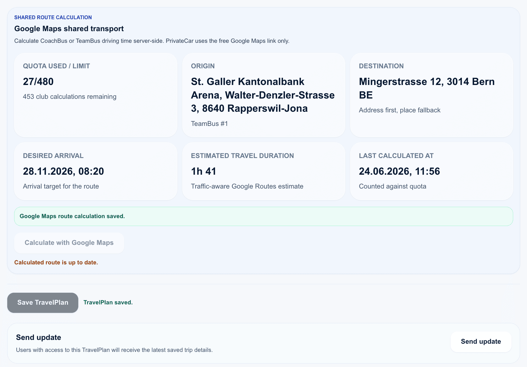 Google Maps shared transport route calculation screenshot